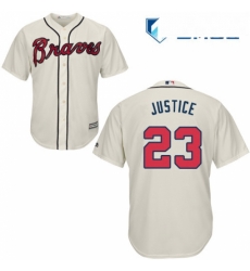 Mens Majestic Atlanta Braves 23 David Justice Replica Cream Alternate 2 Cool Base MLB Jersey