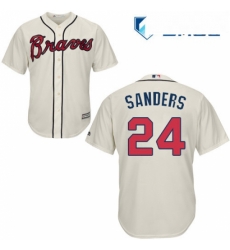 Mens Majestic Atlanta Braves 24 Deion Sanders Replica Cream Alternate 2 Cool Base MLB Jersey