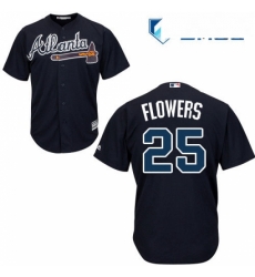 Mens Majestic Atlanta Braves 25 Tyler Flowers Replica Blue Alternate Road Cool Base MLB Jersey