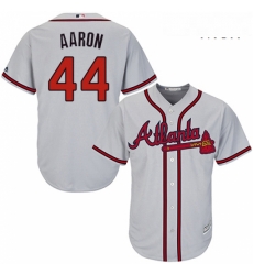 Mens Majestic Atlanta Braves 44 Hank Aaron Replica Grey Road Cool Base MLB Jersey