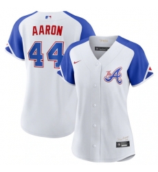 Women Atlanta Braves 44 Hank Aaron White 2023 City Connect Stitched Baseball Jersey