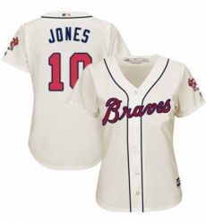 Womens Majestic Atlanta Braves 10 Chipper Jones Authentic Cream Alternate 2 Cool Base MLB Jersey