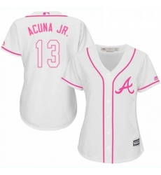 Womens Majestic Atlanta Braves 13 Ronald Acuna Jr Replica White Fashion Cool Base MLB Jersey 