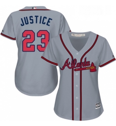 Womens Majestic Atlanta Braves 23 David Justice Replica Grey Road Cool Base MLB Jersey