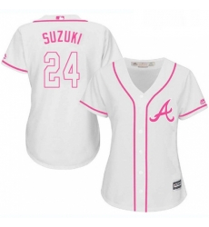 Womens Majestic Atlanta Braves 24 Kurt Suzuki Replica White Fashion Cool Base MLB Jersey