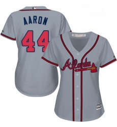 Womens Majestic Atlanta Braves 44 Hank Aaron Replica Grey Road Cool Base MLB Jersey