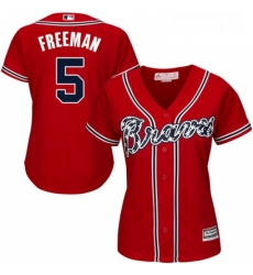 Womens Majestic Atlanta Braves 5 Freddie Freeman Authentic Red Alternate Cool Base MLB Jersey