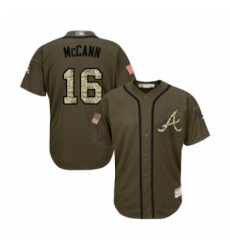 Youth Atlanta Braves 16 Brian McCann Authentic Green Salute to Service Baseball Jersey 