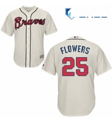 Youth Majestic Atlanta Braves 25 Tyler Flowers Authentic Cream Alternate 2 Cool Base MLB Jersey