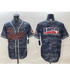 Men Baltimore Orioles Gray Camo Team Big Logo Cool Base Stitched Jersey 4