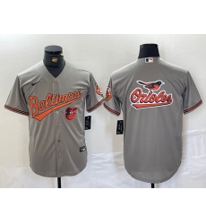 Men Baltimore Orioles Gray Team Big Logo Cool Base Stitched Jersey  4