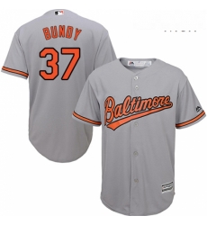 Mens Majestic Baltimore Orioles 37 Dylan Bundy Replica Grey Road Cool Base MLB Jersey