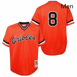 Mens Mitchell and Ness Baltimore Orioles 8 Cal Ripken Replica Orange Throwback MLB Jersey