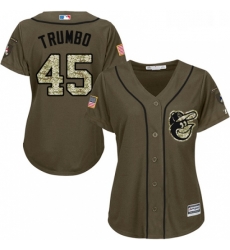 Womens Majestic Baltimore Orioles 45 Mark Trumbo Replica Green Salute to Service MLB Jersey