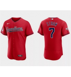 Men Cleveland Guardians 7 Myles Straw Red Flex Base Stitched Jersey