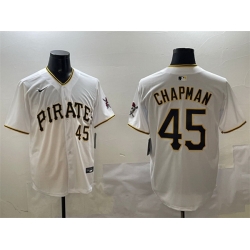 Men Pittsburgh Pirates 45 Aroldis Chapman White Home Limited Stitched Baseball Jersey