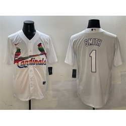 Men St  Louis Cardinals 1 Ozzie Smith White Cool Base Stitched Baseball Jersey