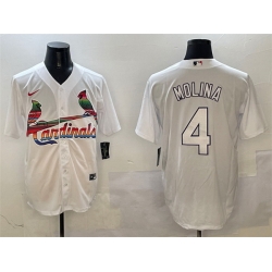 Men St  Louis Cardinals 4 Yadier Molina White Cool Base Stitched Baseball Jersey