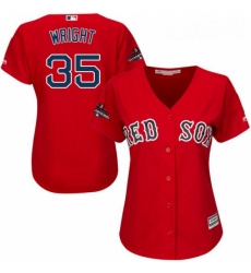 Womens Majestic Boston Red Sox 35 Steven Wright Authentic Red Alternate Home 2018 World Series Champions MLB Jersey