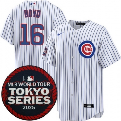 Men Chicago Cubs 16 Matthew Boyd White 2025 World Tour Tokyo Series Home Stitched Baseball Jersey