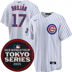 Men Chicago Cubs 17 Vidal Bruj E1n White 2025 World Tour Tokyo Series Home Stitched Baseball Jersey