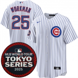 Men Chicago Cubs 25 Gage Workman White 2025 World Tour Tokyo Series Home Stitched Baseball Jersey