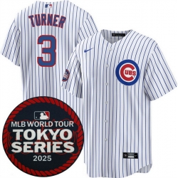 Men Chicago Cubs 3 Justin Turner White 2025 World Tour Tokyo Series Home Stitched Baseball Jersey