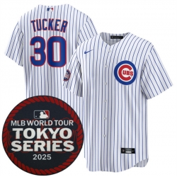 Men Chicago Cubs 30 Kyle Tucker White 2025 World Tour Tokyo Series Home Stitched Baseball Jersey