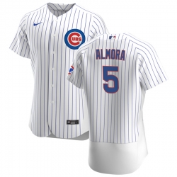 Men Chicago Cubs 5 Albert Almora Jr  Men Nike White Home 2020 Flex Base Player Jersey