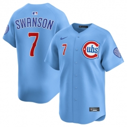 Men Chicago Cubs 7 Dansby Swanson Blue 2024 25 2nd Alternate Limited Stitched Baseball Jersey