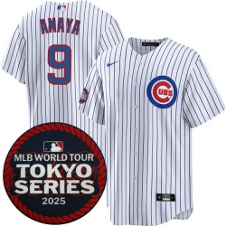 Men Chicago Cubs 9 Miguel Amaya White 2025 World Tour Tokyo Series Home Stitched Baseball Jersey