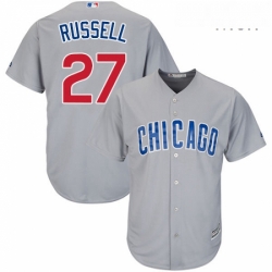 Mens Majestic Chicago Cubs 27 Addison Russell Replica Grey Road Cool Base MLB Jersey