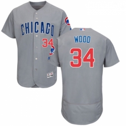 Mens Majestic Chicago Cubs 34 Kerry Wood Grey Road Flex Base Authentic Collection MLB Jersey