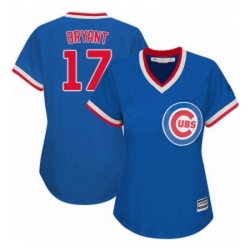 Womens Majestic Chicago Cubs 17 Kris Bryant Replica Royal Blue Cooperstown MLB Jersey