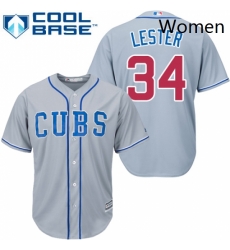 Womens Majestic Chicago Cubs 34 Jon Lester Replica Grey Alternate Road MLB Jersey