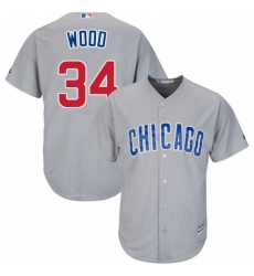 Youth Majestic Chicago Cubs 34 Kerry Wood Replica Grey Road Cool Base MLB Jersey