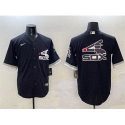 Men Chicago White Sox Black Team Big Logo Cool Base Stitched Jersey 1