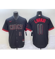 Men Cincinnati Reds 11 Barry Larkin Black 2023 City Connect With Patch Stitched Jersey