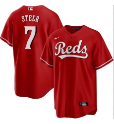 Men Cincinnati Reds 7 Spencer Steer Red Cool Base Stitched Baseball Jersey