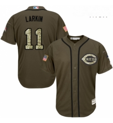 Mens Majestic Cincinnati Reds 11 Barry Larkin Authentic Green Salute to Service MLB Jersey