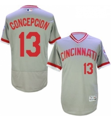 Mens Majestic Cincinnati Reds 13 Dave Concepcion Grey Flexbase Authentic Collection Cooperstown MLB Jersey 