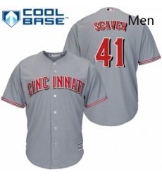 Mens Majestic Cincinnati Reds 41 Tom Seaver Replica Grey Road Cool Base MLB Jersey 