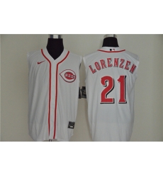 Reds 21 Michael Lorenzen White Nike Cool Base Sleeveless Jersey