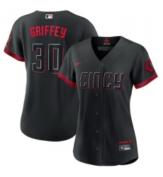 Women Cincinnati Reds 30 Ken Griffey Jr  Black 2023 City Connect Stitched Baseball Jersey