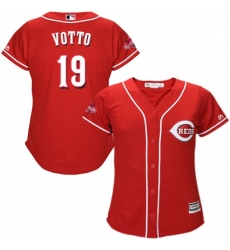 Womens Majestic Cincinnati Reds 19 Joey Votto Replica Red Alternate Cool Base MLB Jersey