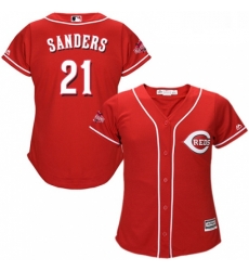 Womens Majestic Cincinnati Reds 21 Reggie Sanders Authentic Red Alternate Cool Base MLB Jersey