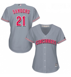 Womens Majestic Cincinnati Reds 21 Reggie Sanders Replica Grey Road Cool Base MLB Jersey