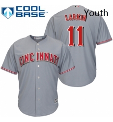 Youth Majestic Cincinnati Reds 11 Barry Larkin Replica Grey Road Cool Base MLB Jersey