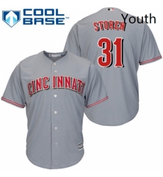 Youth Majestic Cincinnati Reds 31 Drew Storen Replica Grey Road Cool Base MLB Jersey