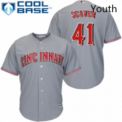 Youth Majestic Cincinnati Reds 41 Tom Seaver Authentic Grey Road Cool Base MLB Jersey 